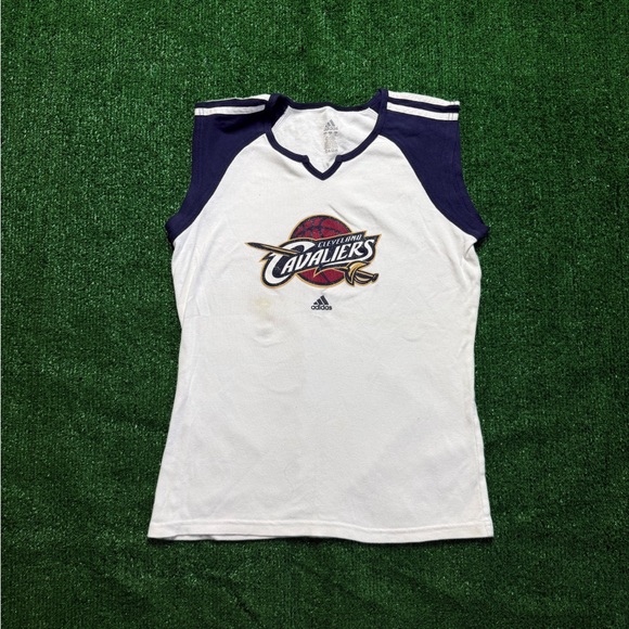 Adidas Cavaliers White and Navy Sleeveless V-Neck Shirt - Picture 1 of 5